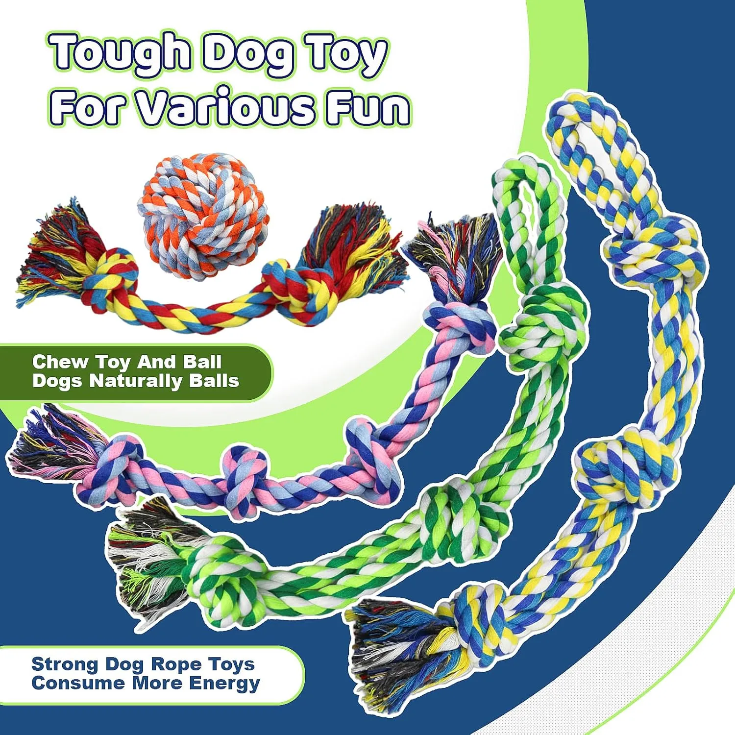 Large Dog Rope Toys for Aggressive Chewers, Dog Toys Set for Large and Medium Dogs, Tough Natural Cotton Puppy Chew Toy for Chewing, Tug Toy 9 Pack