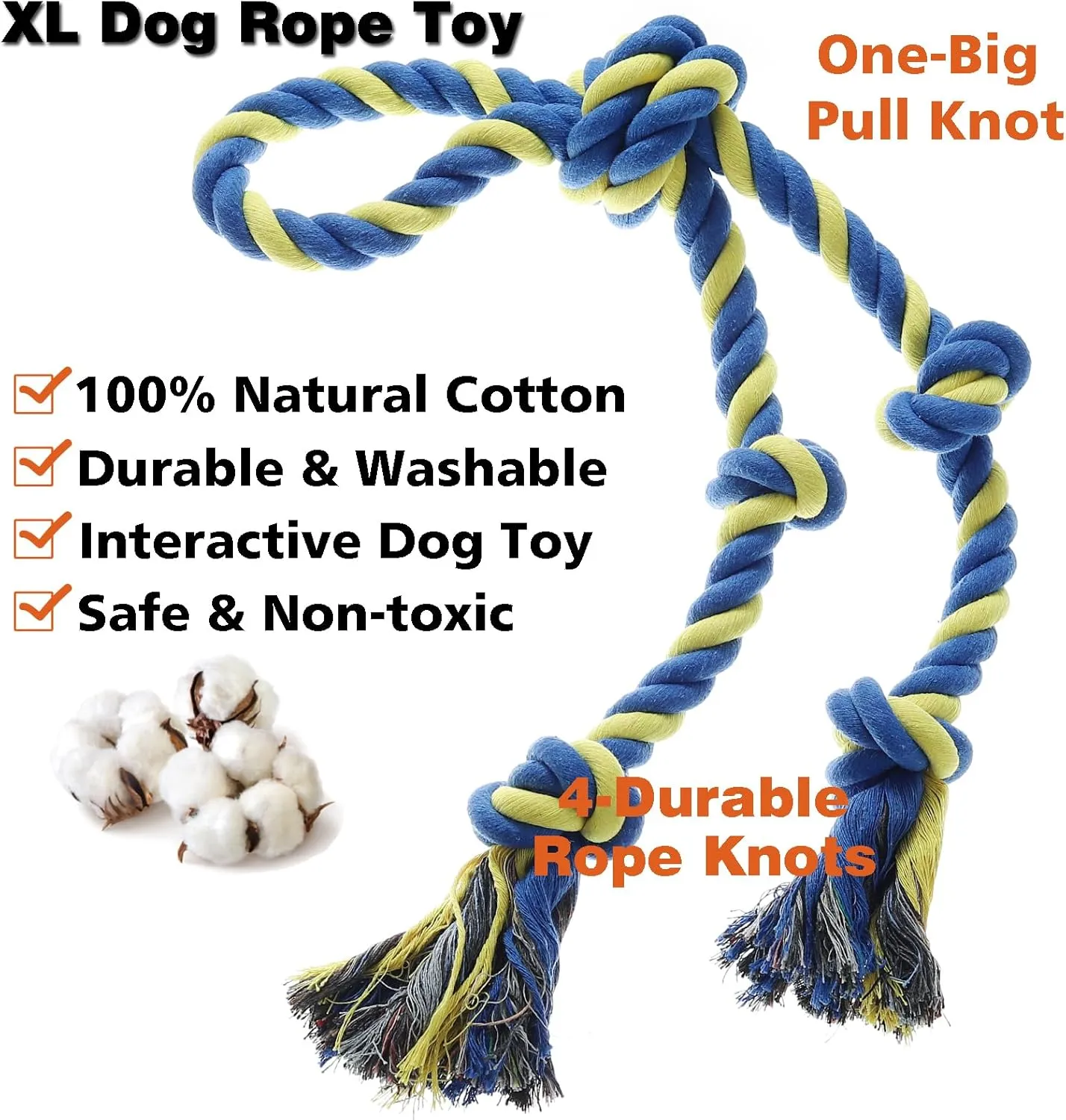 Large Dog Rope Toys for Aggressive Chewers, Heavy Duty, Indestructible, Tug of War, Teeth Cleaning