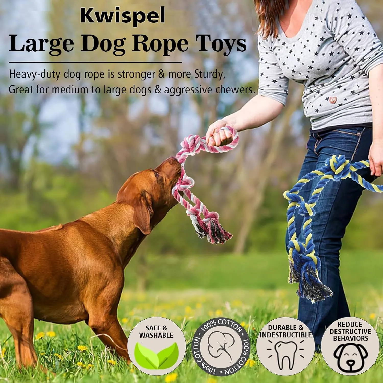 Large Dog Rope Toys for Aggressive Chewers, Heavy Duty, Indestructible, Tug of War, Teeth Cleaning