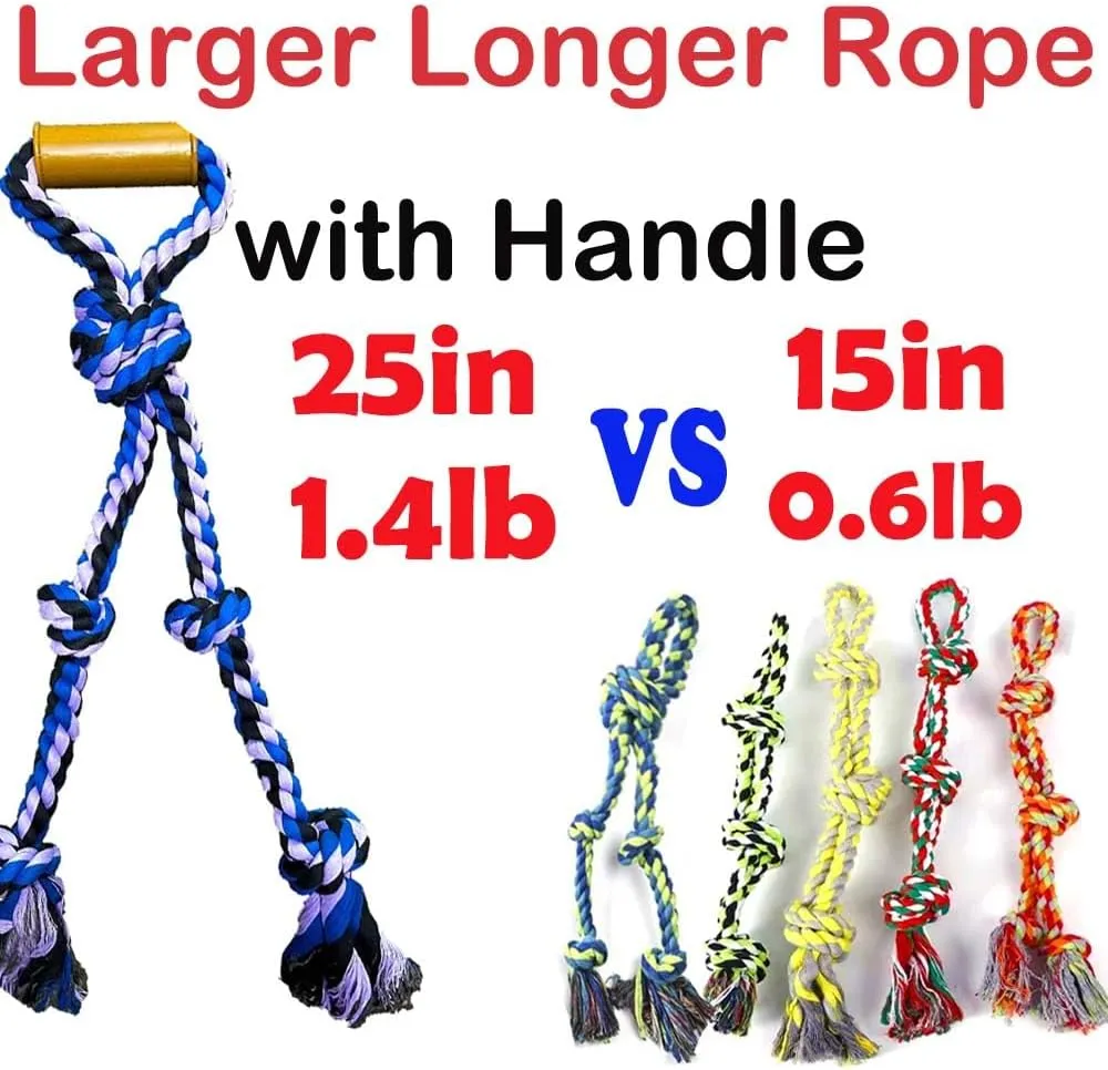 Large Dog Rope Toys for Aggressive Chewers - Tug of War Interactive Heavy Duty Outdoor Toy for Medium Large Breed XL Dogs - Strong Durable Chew Toy With Handle