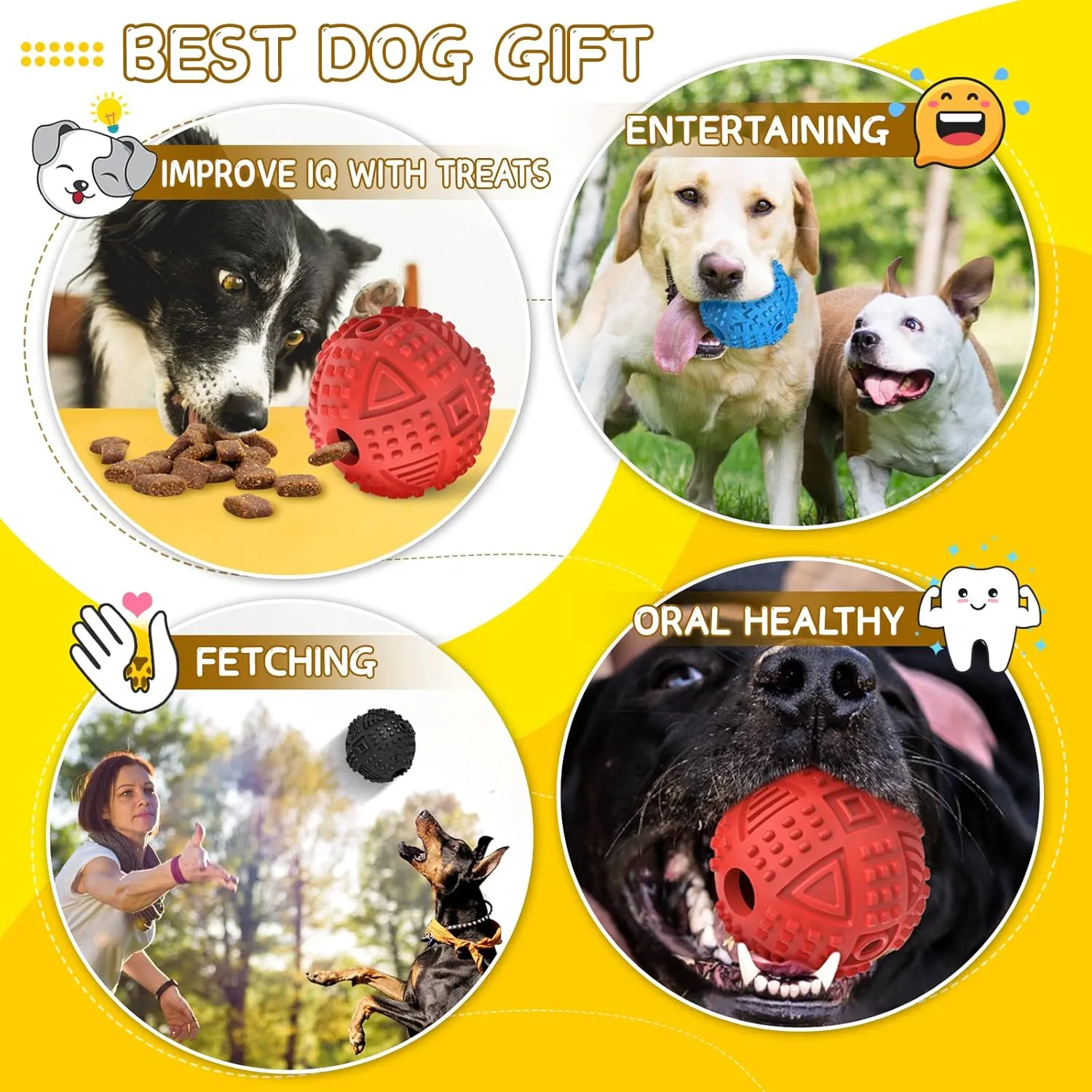 LEGEND SANDY Dog Balls Treat Dispensing, Dog Toys for Aggressive Chewers Large Breed, Nearly Indestructible Squeaky Dog Chew Toys for Large Pet, Natural Rubber Doggie Puzzle Toys, ToughTreat Ball