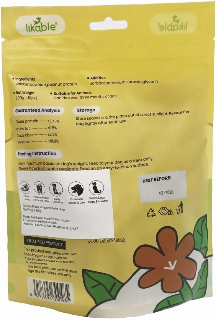 Likable Dog Treats for Small Dogs, Chicken and Duck Wrapped Rawhide Sticks for Puppy, Long Lasting Grain-Free Low Fat High Protein Dog Chews with Real Meat for Training Rewards, 7 Oz