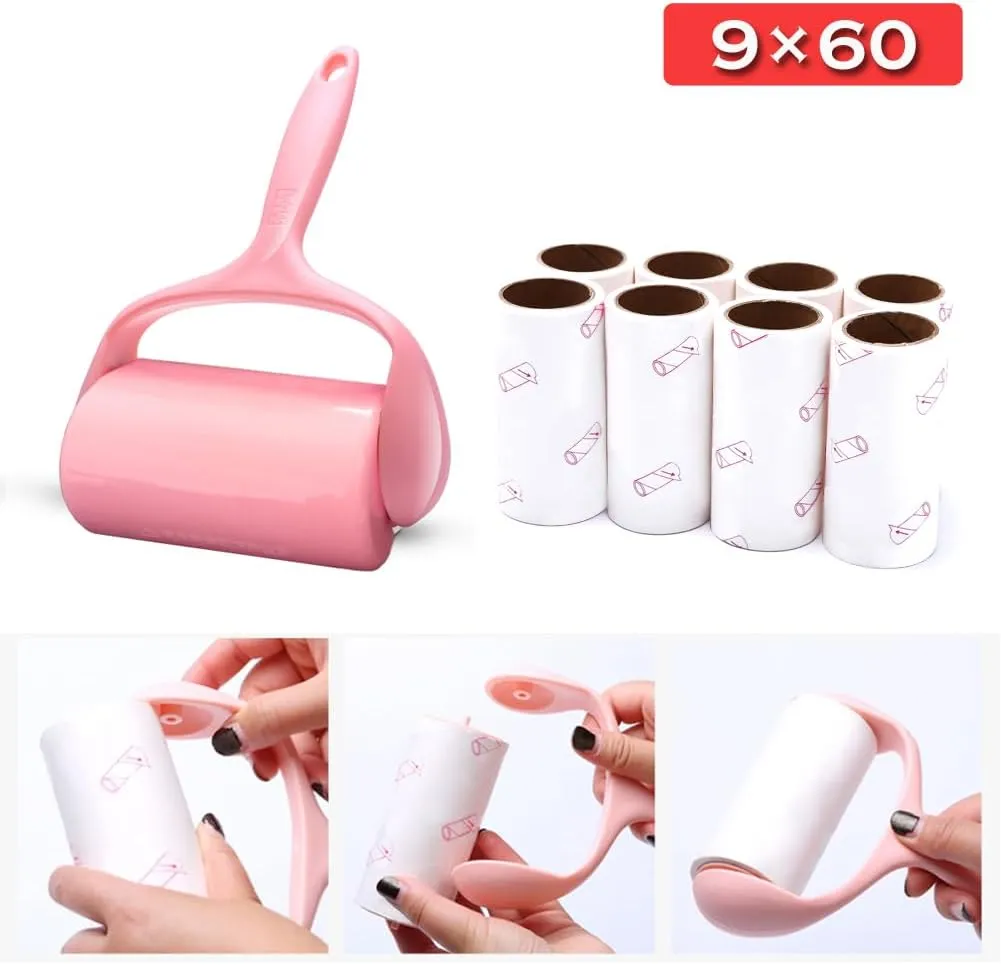 Lint Roller, 9 Refills 540 Sheets,Super Sticky Pet Hair Remover Kit, YQMAJIM Adhesive Lint Brush for Clothes,Carpet,Car Seats,Dust,Dogs,Cats