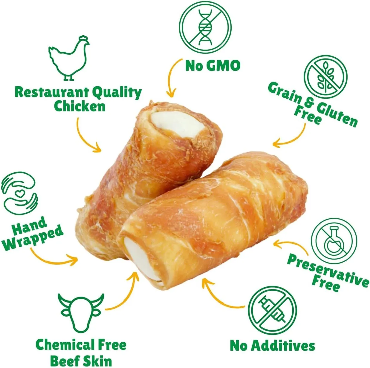 Lucky Premium Treats Chicken Wrapped Dog Treats  USA Made Raw Hide Sticks for Extra Large Size Dogs  Long Lasting, Preservative Free Dog Treats  4 Chews