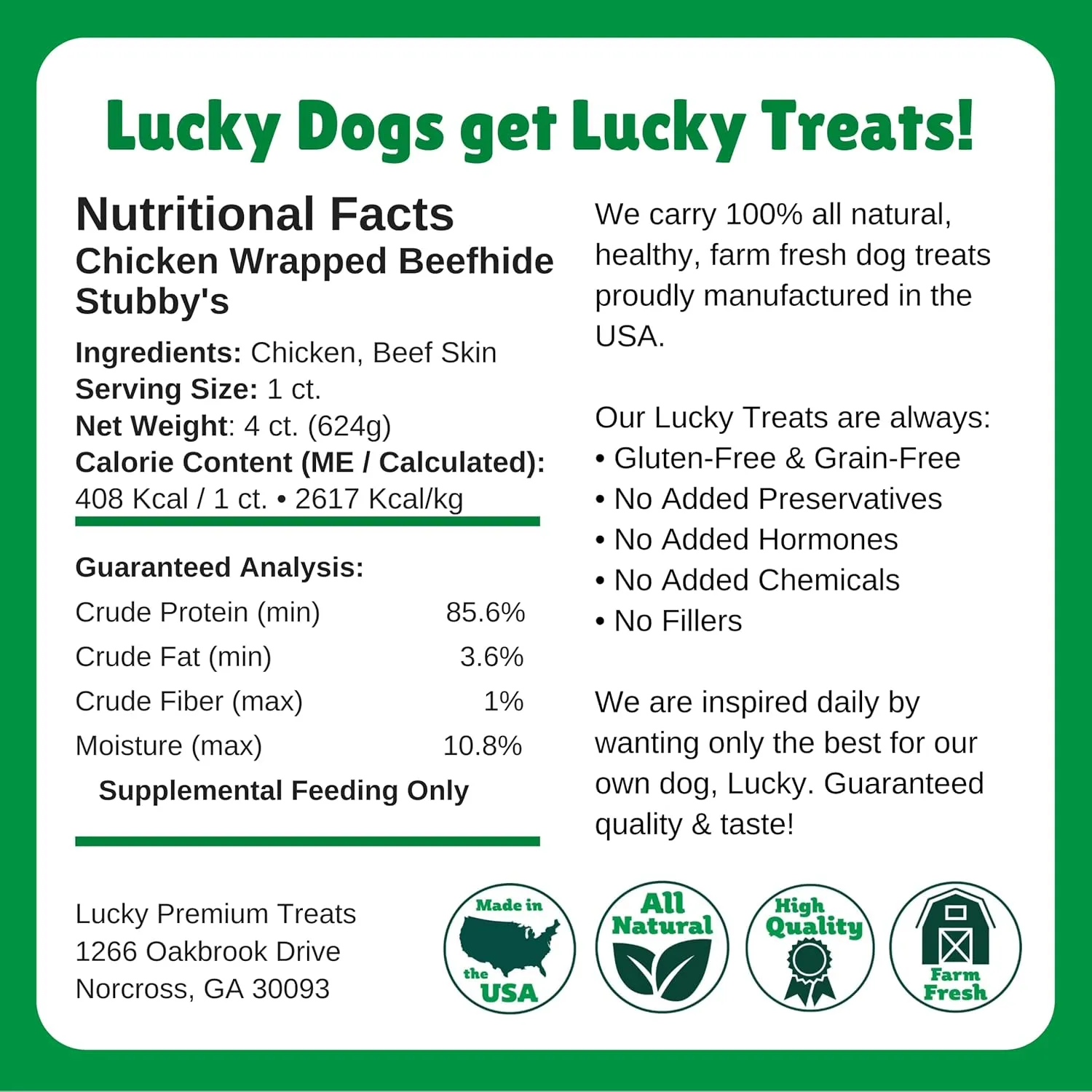 Lucky Premium Treats Chicken Wrapped Dog Treats  USA Made Raw Hide Sticks for Extra Large Size Dogs  Long Lasting, Preservative Free Dog Treats  4 Chews