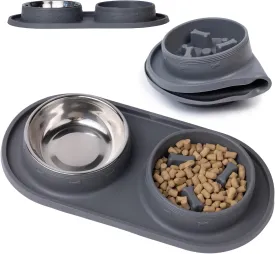MalsiPree Cat & Dog Slow Feeder Bowl  Improve Digestion  Stainless Steel Water Bowl & Anti-Spill Silicone Mat  for Small & Medium Breeds  15 oz - Puppy Slow Feeder