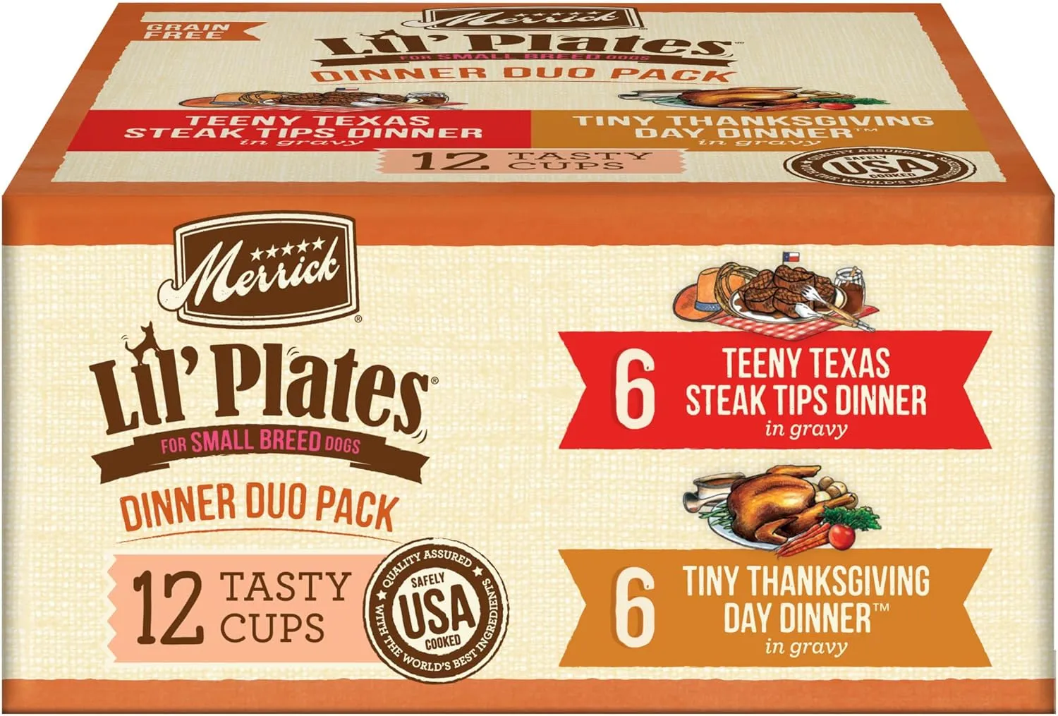 Merrick Lil Plates Grain Free Dinner Duos Soft Natural Wet Small Dog Food Variety Pack, Beef and Turkey - (Pack of 1) 2.6 lb. Tubs
