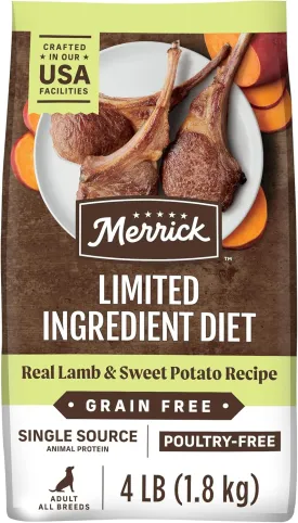 Merrick Limited Ingredient Diet Grain Free Dry Dog Food, Premium and Healthy Kibble with Lamb and Sweet Potato - 4.0 lb. Bag