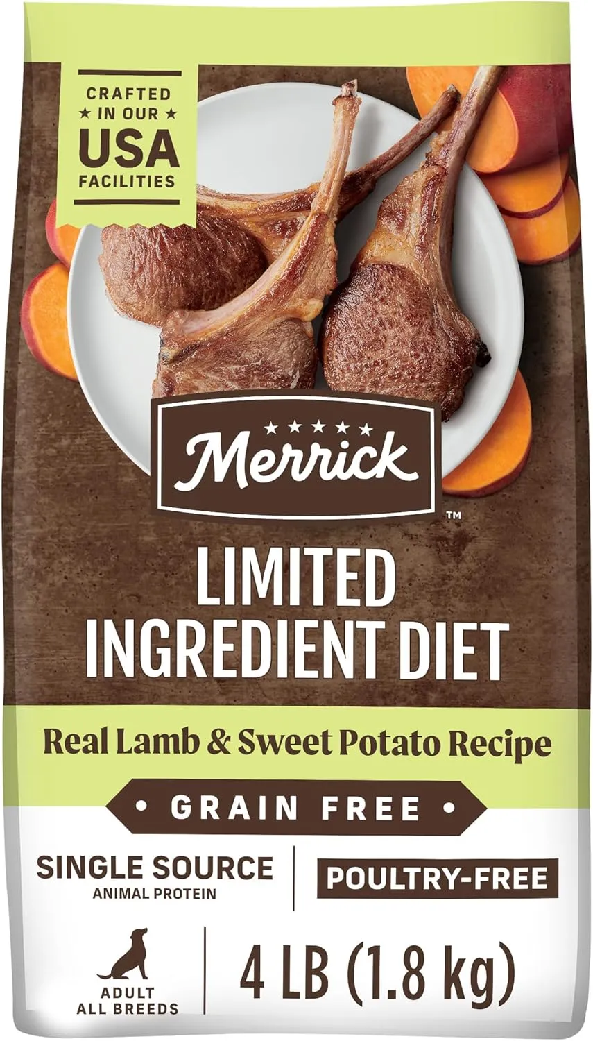 Merrick Limited Ingredient Diet Grain Free Dry Dog Food, Premium and Healthy Kibble with Lamb and Sweet Potato - 4.0 lb. Bag
