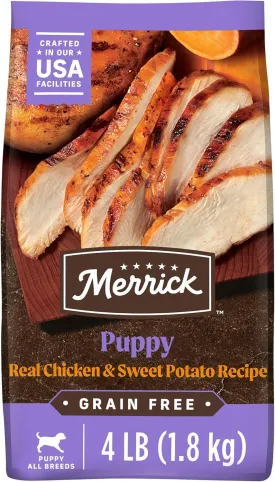Merrick Premium Grain Free Dry Puppy Food, Wholesome And Natural Kibble With Real Chicken and Sweet Potato - 4.0 lb. Bag