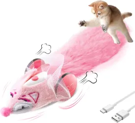 Migipaws Automatic Cat Toys, Plush Cat Mouse Toy, Interactive Toy for Indoor Cats, Smart Moving Kitten Toy, Rechargeable (Pink)