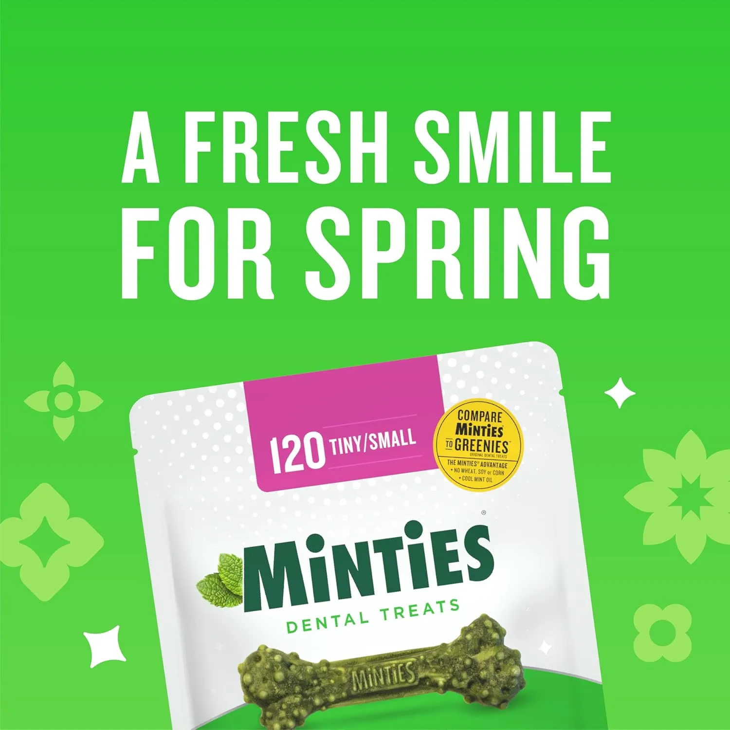 Minties Dental Chews for Dogs, 40 Count, Vet-Recommended Mint-Flavored Treats for Tiny/Small Dogs 5-24 lbs, Dental Bones Clean Teeth, Fight Bad Breath, and Removes Plaque and Tartar