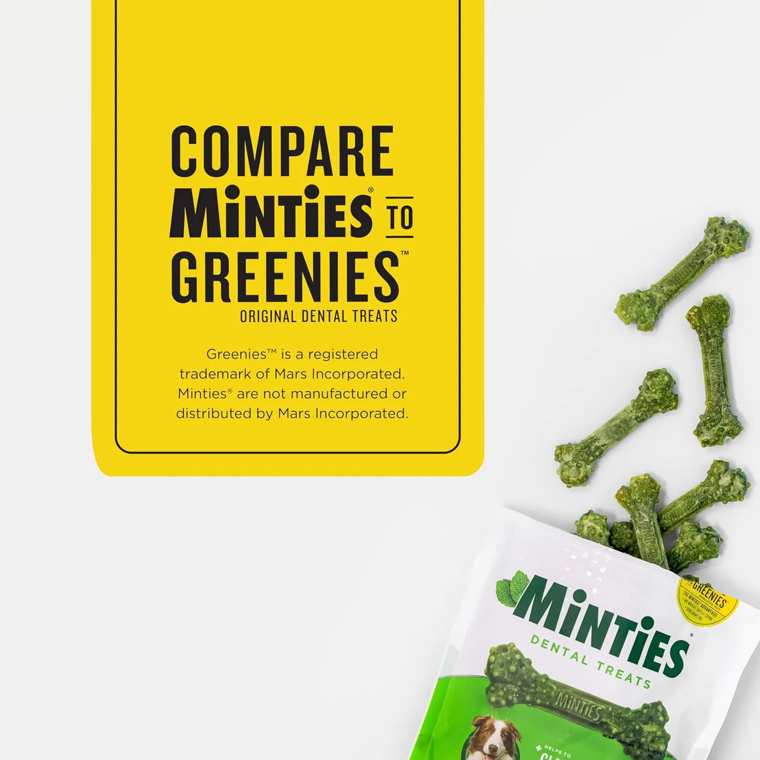 Minties Dental Chews for Dogs, 60 Count, Vet-Recommended Mint-Flavored Treats for Medium Dogs 25-50 lbs, Dental Bones Clean Teeth, Fight Bad Breath, and Removes Plaque and Tartar