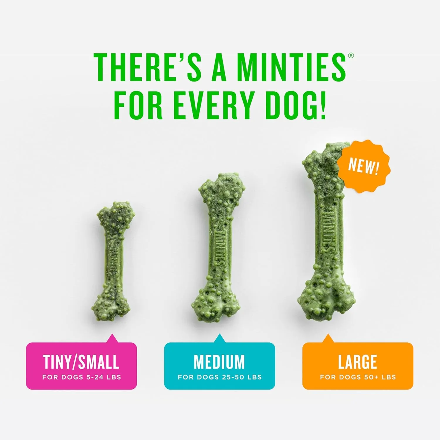 Minties Dental Chews for Dogs, 60 Count, Vet-Recommended Mint-Flavored Treats for Medium Dogs 25-50 lbs, Dental Bones Clean Teeth, Fight Bad Breath, and Removes Plaque and Tartar