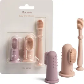 Moonkie Baby Finger Toothbrush Tongue Oral Cleaner Kit for 3 Months  , 3 Pcs (Blush/Pale Mauve/Blush)