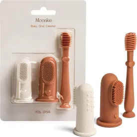 Moonkie Baby Finger Toothbrush Tongue Oral Cleaner Kit for 3 Months  , 3 Pcs (Clay/Ivory/Clay)