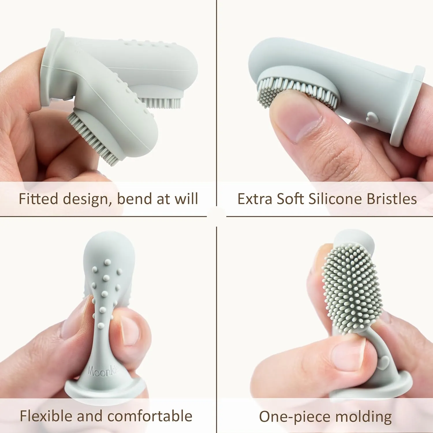 Moonkie Baby Finger Toothbrush Tongue Oral Cleaner Kit for 3 Months  , 3 Pcs (Clay/Ivory/Clay)