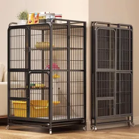 Multi-Tier Collapsible Cat Cage Crate, cat playpen for Indoor with 360 Wheels, Metal Wire Cat Kennel with Secure Lock, Large Ferret Playpen for Adult Cats Kitten Chinchilla (Black 4-Tier)