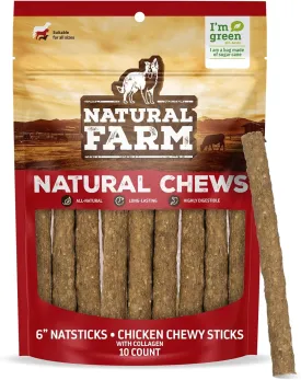 Natural Farm Quick Chicken Dog Treats, Chewy Sticks (10-Pack), Low Calorie, Delicious Crunchy Dog Treats with Collagen, High Protein- Chicken Treats for Dogs, Great for Small, Pups & Medium Dogs