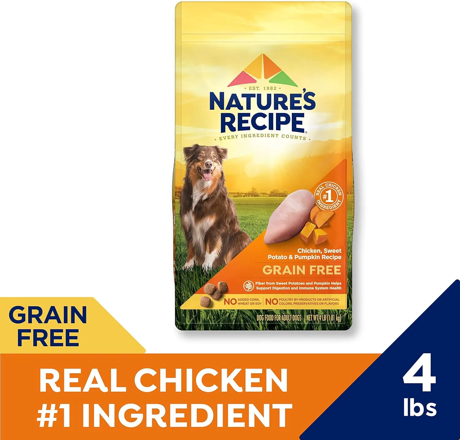 Natures Recipe Grain Free Chicken, Sweet Potato & Pumpkin Recipe Dry Dog Food, 4 lb. Bag