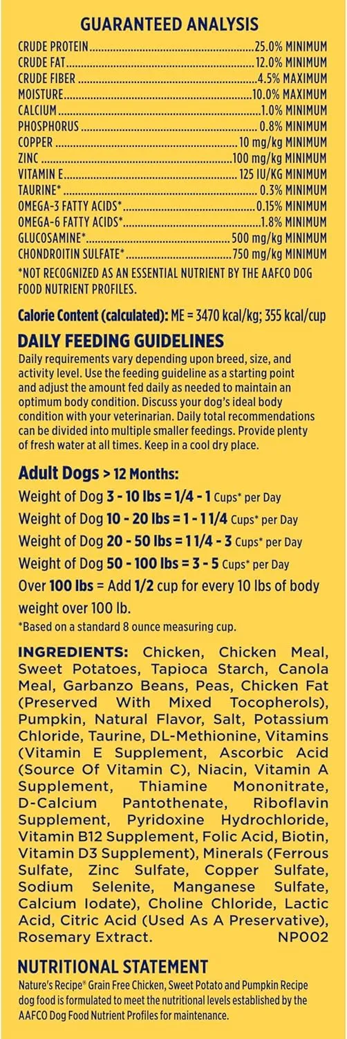 Natures Recipe Grain Free Chicken, Sweet Potato & Pumpkin Recipe Dry Dog Food, 4 lb. Bag