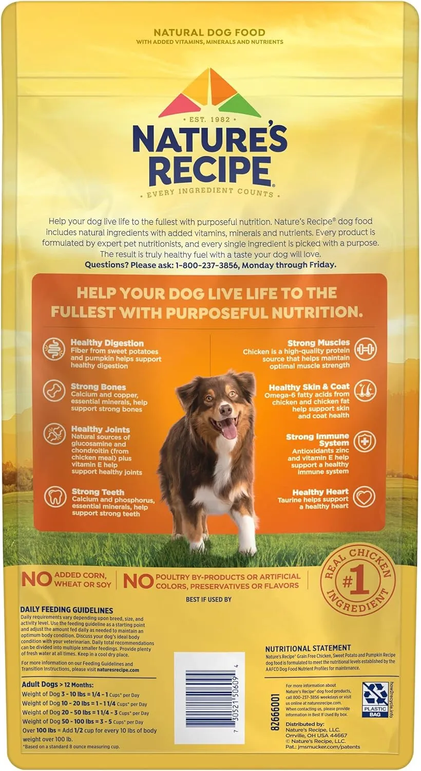 Natures Recipe Grain Free Chicken, Sweet Potato & Pumpkin Recipe Dry Dog Food, 4 lb. Bag