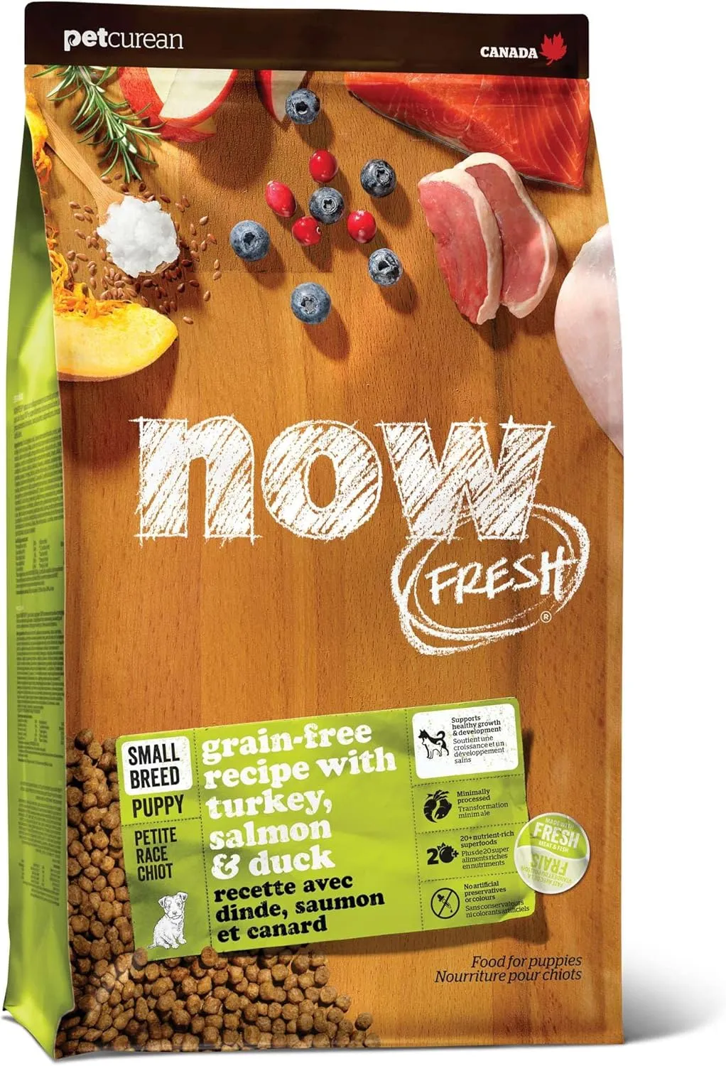 Now Fresh Grain-Free, Dry Dog Food, Small Breed Kibble, Real Meat and Fish, Turkey, Salmon and Duck Puppy Recipe, 3.5 lb Bag