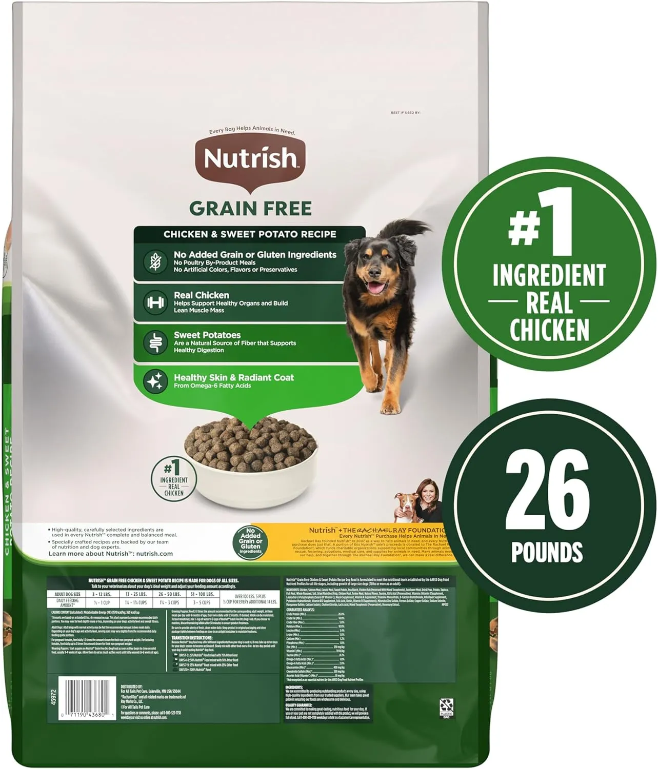 Nutrish Grain Free Chicken & Sweet Potato Recipe Dry Dog Food, 26 lb. Bag, Packaging May Vary (Rachael Ray)