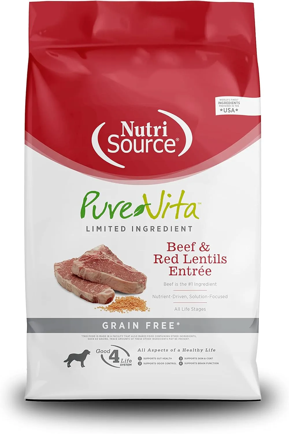 NutriSource Pure Vita Limited Ingredient Grain Free Dry Dog Food, Beef and Red Lentils, 12LB