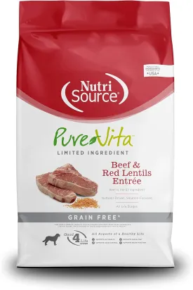 NutriSource Pure Vita Limited Ingredient Grain Free Dry Dog Food, Beef and Red Lentils, 12LB