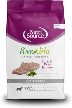 NutriSource Pure Vita Limited Ingredient Grain Free Dry Dog Food, Pork and Peas, 12LB