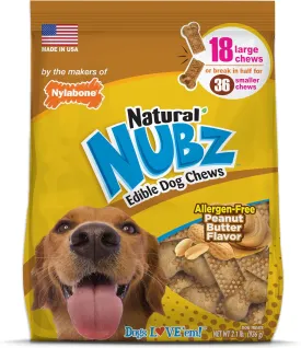Nylabone Nubz Natural Edible Dog Chew Treats for Dogs, Long Lasting Dog Bones Made in USA, Peanut Butter Flavor Dental Chews, for Dogs Up to 50 lbs. (18 Count)
