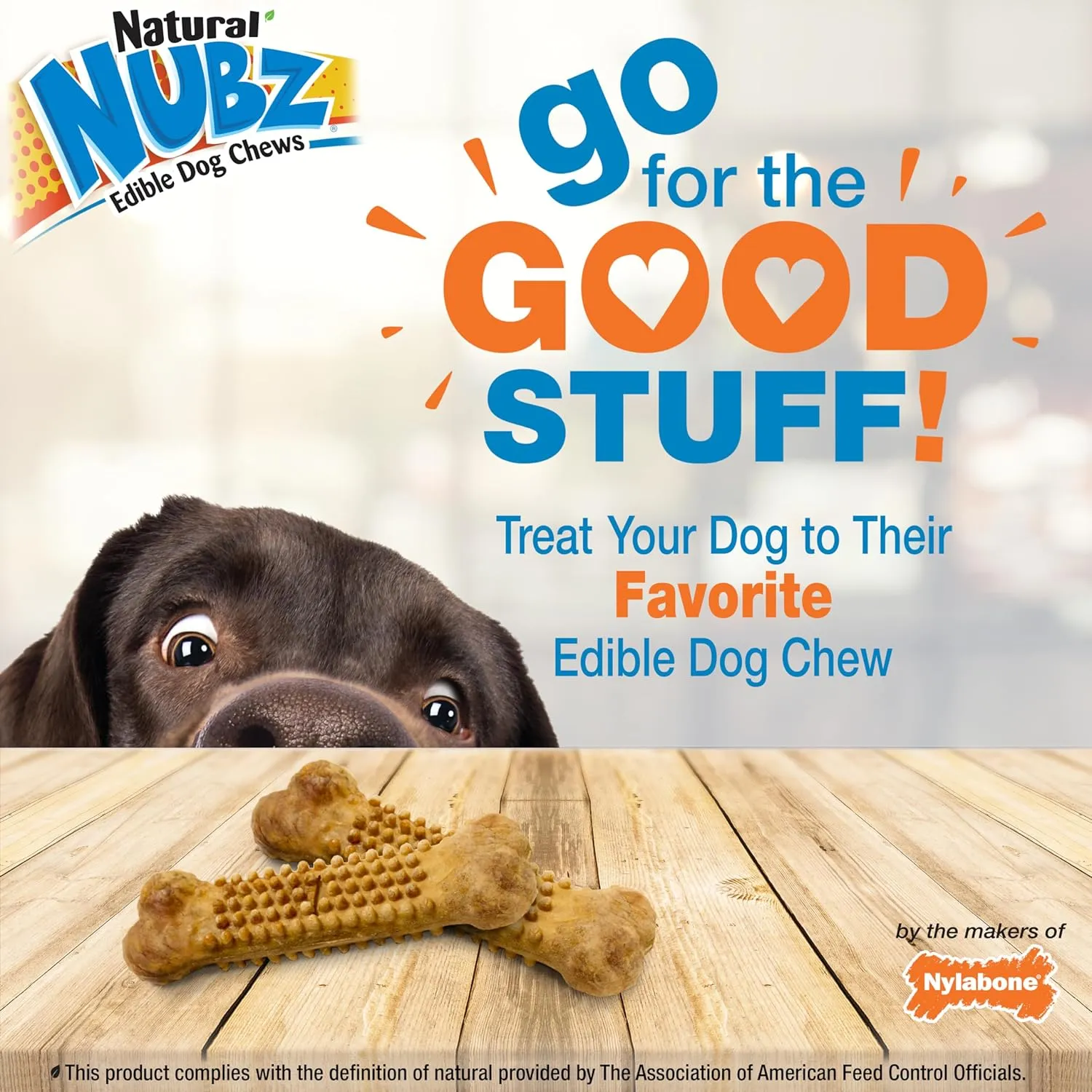 Nylabone Nubz Natural Edible Dog Chew Treats for Dogs, Long Lasting Dog Bones Made in USA, Peanut Butter Flavor Dental Chews, for Dogs Up to 50 lbs. (18 Count)