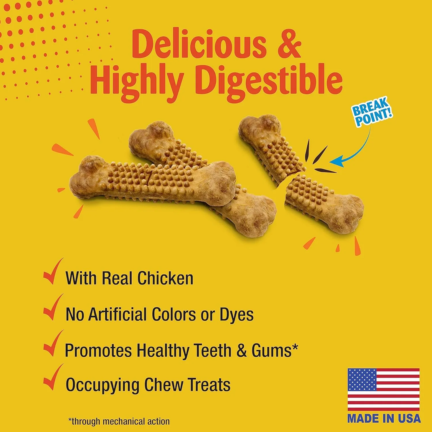 Nylabone Nubz Natural Edible Dog Chew Treats for Small Dogs, Long Lasting Dog Bones Made in USA, Chicken Flavor Dental Chews, for Dogs Up to 25 lbs. (8 Count)