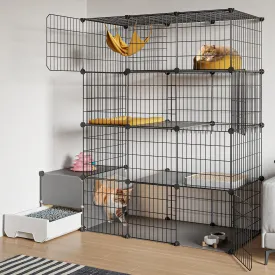 Oneluck Cat Cage with Litter Box,4-Tier DIY Enclosures Large Playpen Detachable Metal Wire Kennel Indoor Crate Large Exercise Place Ideal for 1-2 Cats
