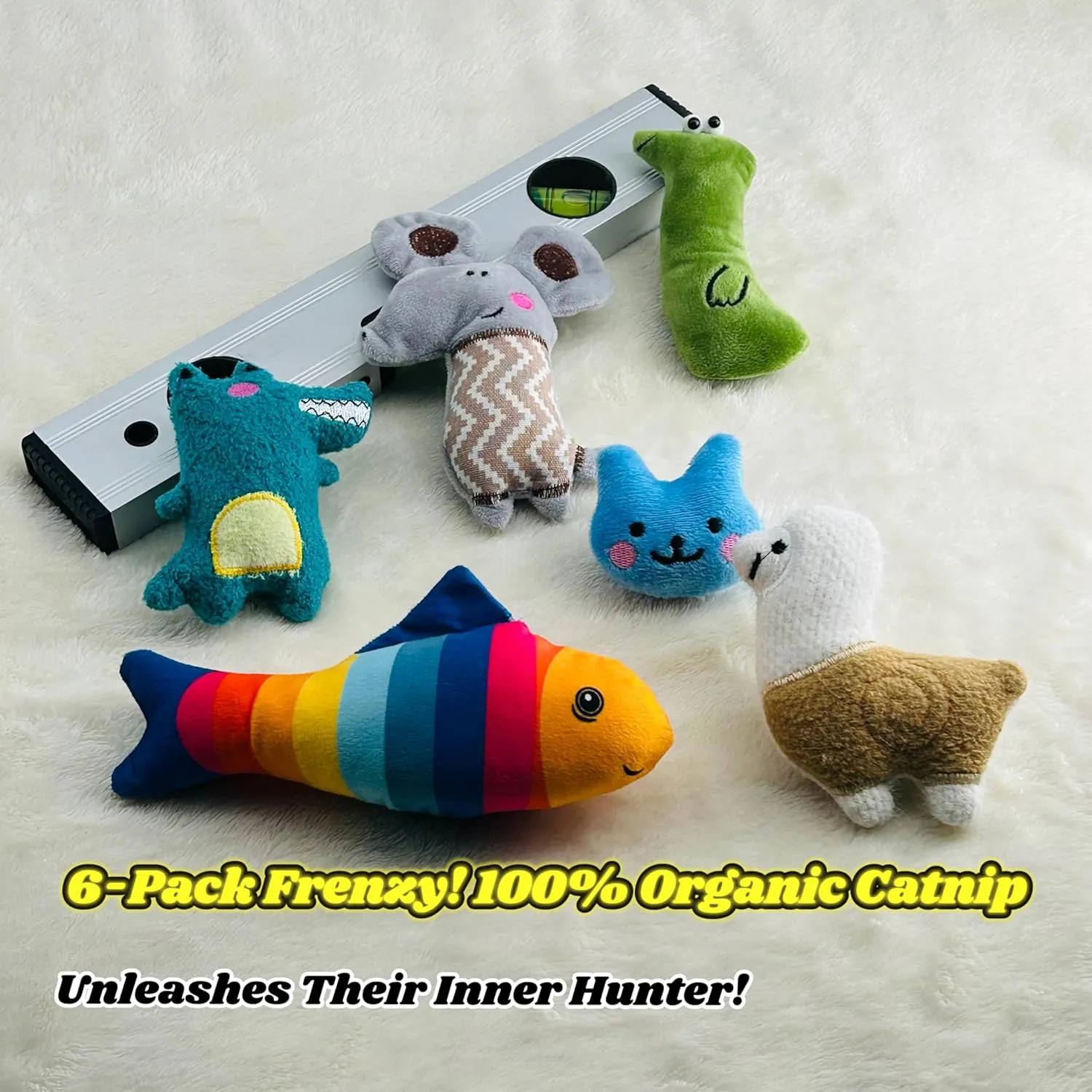 Organic Catnip Toys with 6Pcs Cat Toys - Bite-Resistant Kicker Set for Indoor Cats | Kitten to Senior Plush Catnip Toys for Cats, Skin-Friendly Chew Toys