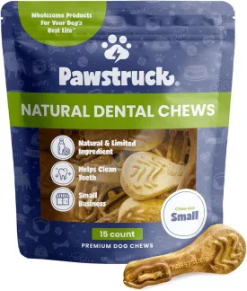 Pawstruck Natural Dental Chews for Small Medium Dogs & Puppies - Vet Recommended Brush Stick Treats Made in USA Breath Freshener to Improve Oral Hygiene & Clean Teeth - 15 Count - Packaging May Vary