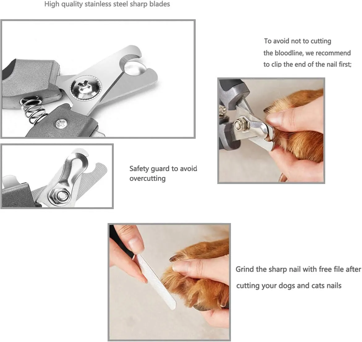 Pet Nail Clippers and Trimmers Set Safety Guard to Avoid Over Cutting Razor Sharp Blades Grooming Tool for All Small Large Dog Cat (Grey)