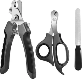 Pet Nail Clippers and Trimmers Set Safety Guard to Avoid Over Cutting Razor Sharp Blades Grooming Tool for All Small Large Dog Cat (Grey)