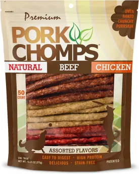 Pork Chomps Dog Chews, 5-inch Munchy Sticks, Assorted Flavors, 50 Count (Pack of 1)
