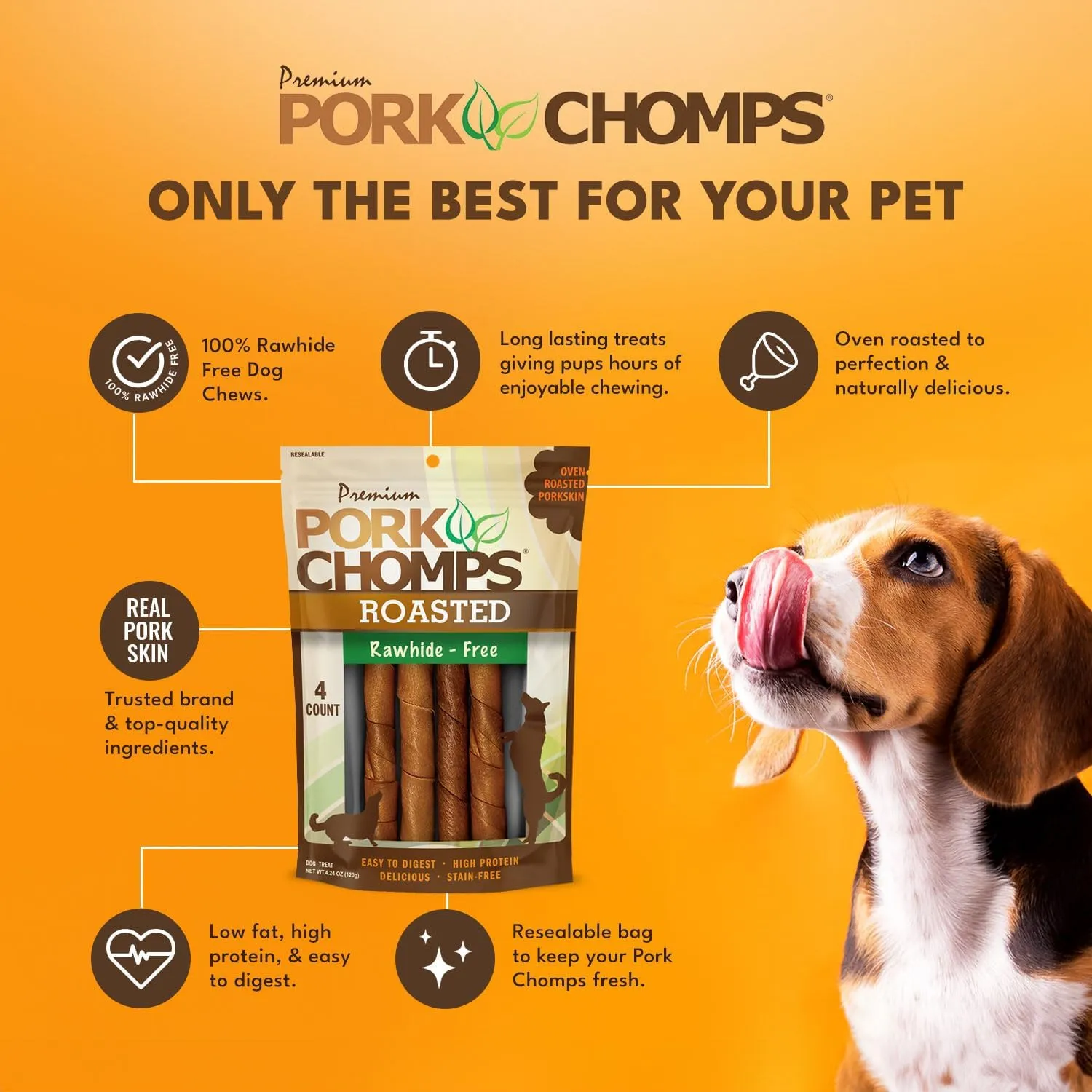 Pork Chomps Roasted Pork Skin Dog Chews, 6-inch Twists, 4 Count