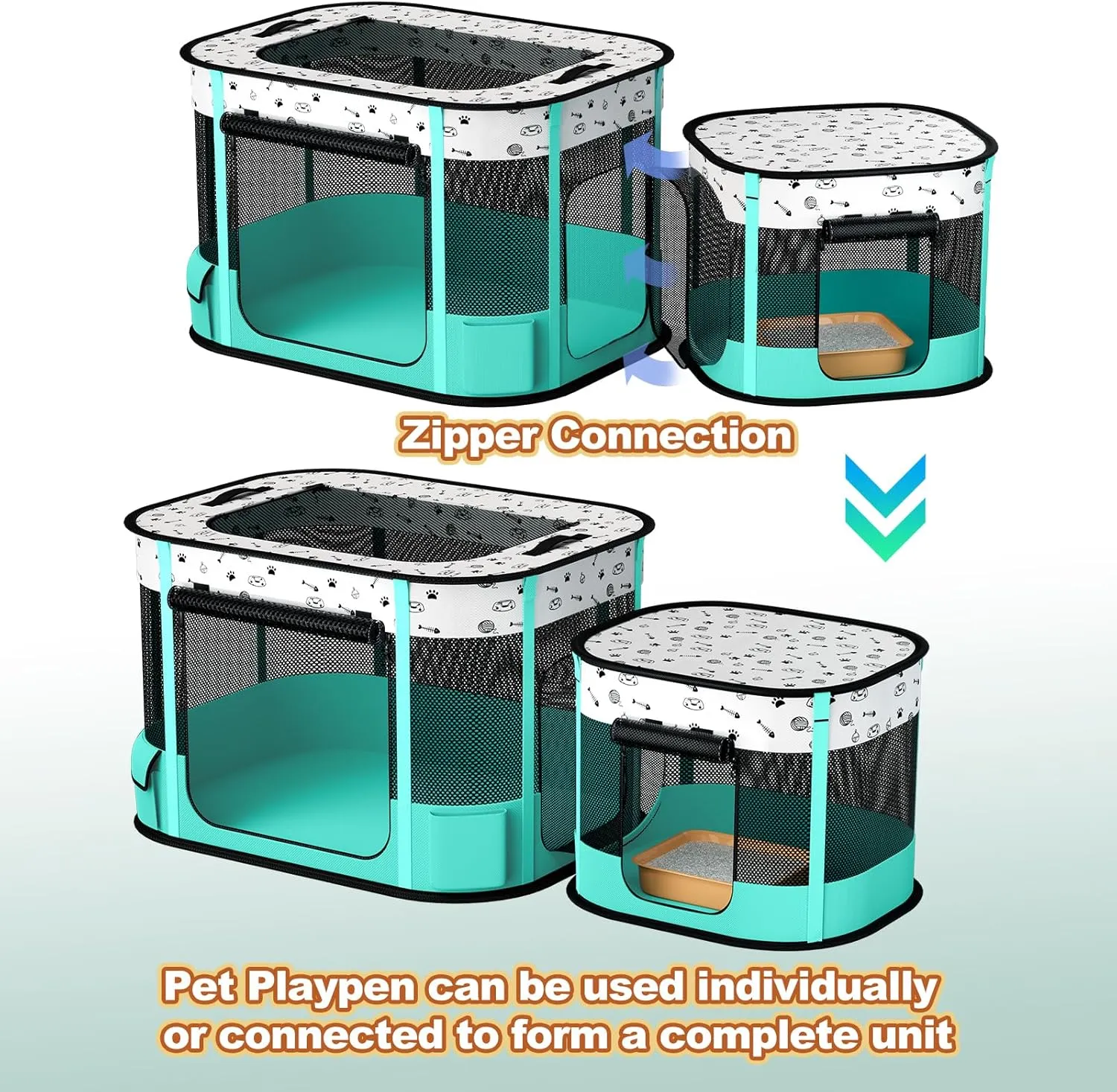 Portable Cat Playpen, 8-Rod Reinforced Kitten Dog Playpens, Foldable Play Pen for Indoor Cats Enclosed Pet Puppy Doggy Outdoor, Collapsible Tent Kennel Cage House(32"x24"x22")