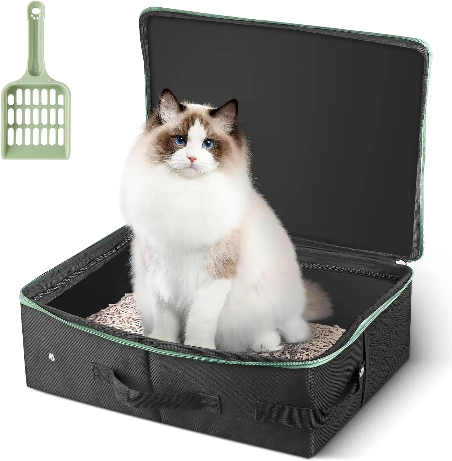 Portable Cat Travel Litter Box, 15.7x11.8x5.5 Inches, Black, Medium, For Cats, Cat Owners