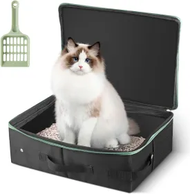 Portable Cat Travel Litter Box, 15.7x11.8x5.5 Inches, Black, Medium, For Cats, Cat Owners