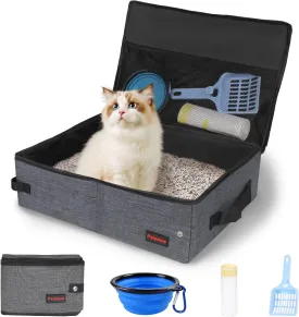 Portable Cat Travel Litter Box. Zipped Lid, Collapsible Litter Box for Cats. No Leakage, No Smell. Easy to Carry. Used for Hotels, Camping, Car (Gray,M)