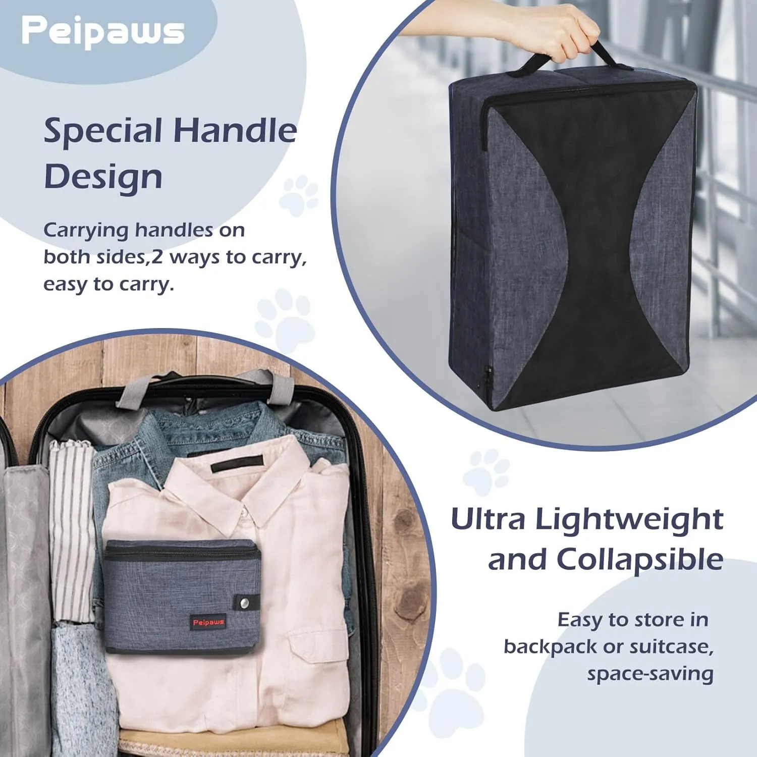 Portable Cat Travel Litter Box. Zipped Lid, Collapsible Litter Box for Cats. No Leakage, No Smell. Easy to Carry. Used for Hotels, Camping, Car (Gray,M)