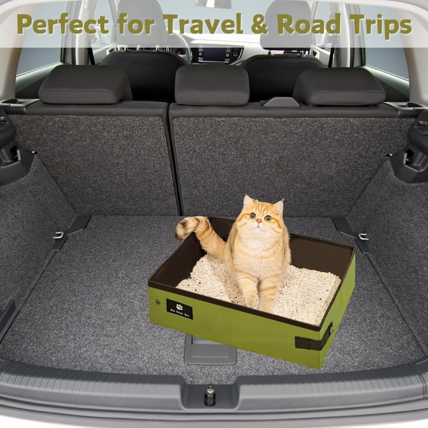 Portable Foldable Cat Litter Box - Waterproof, Leak-Proof for Outdoor Camping, Hotel Stays, Road Trips - Travel Essentials for Cats & Kittens (Green, Large)