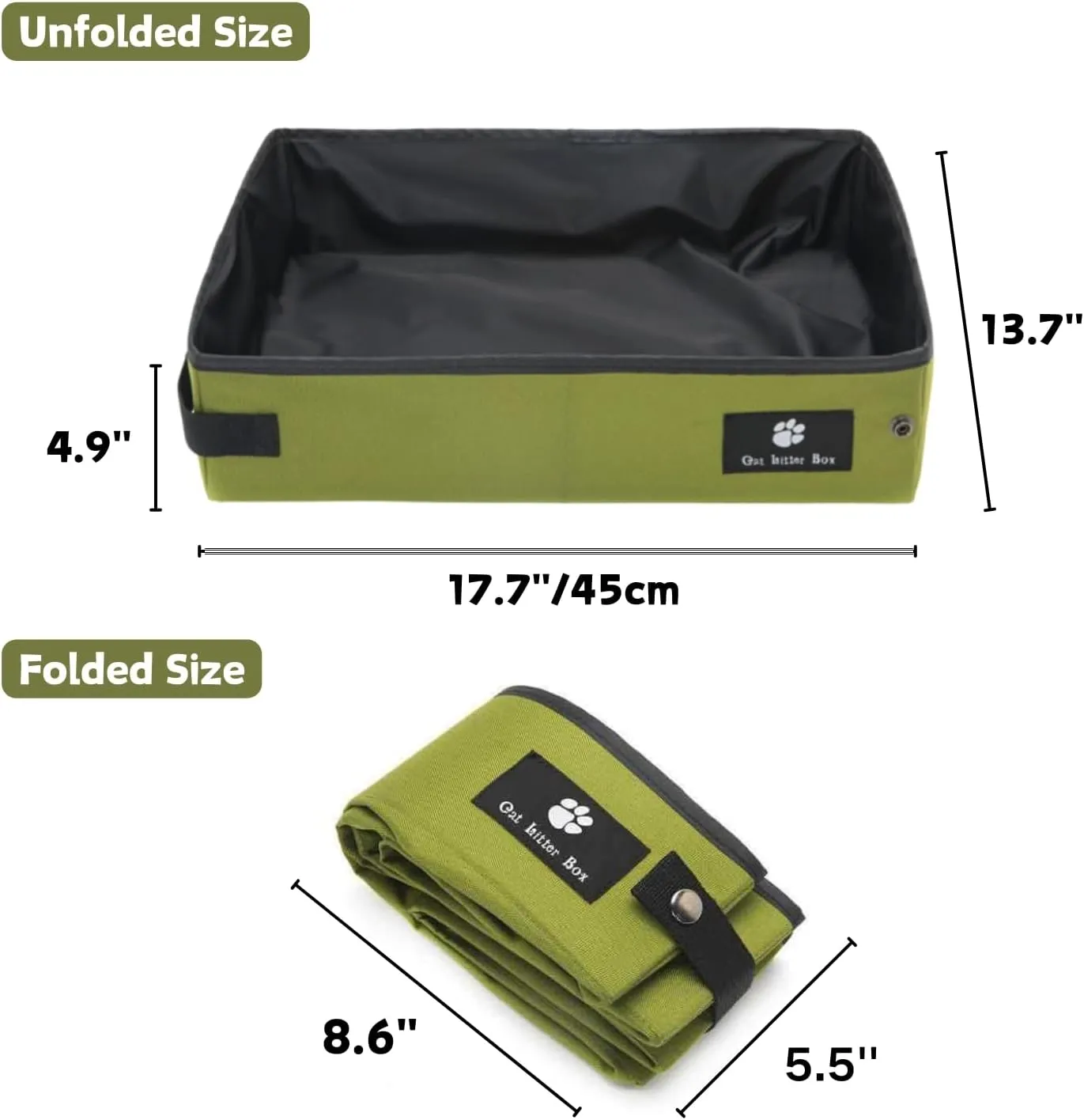 Portable Foldable Cat Litter Box - Waterproof, Leak-Proof for Outdoor Camping, Hotel Stays, Road Trips - Travel Essentials for Cats & Kittens (Green, Large)