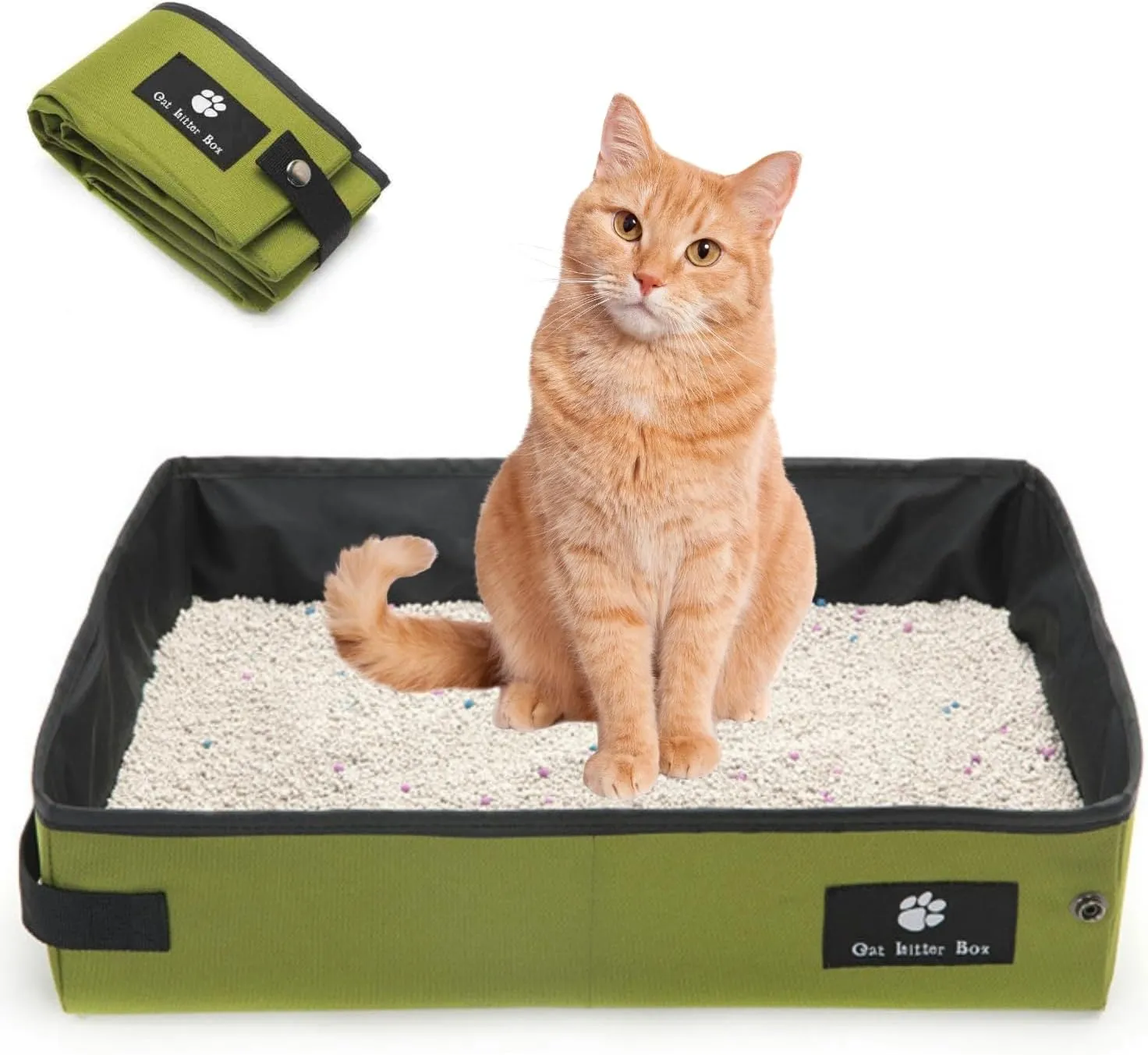 Portable Foldable Cat Litter Box - Waterproof, Leak-Proof for Outdoor Camping, Hotel Stays, Road Trips - Travel Essentials for Cats & Kittens (Green, Large)
