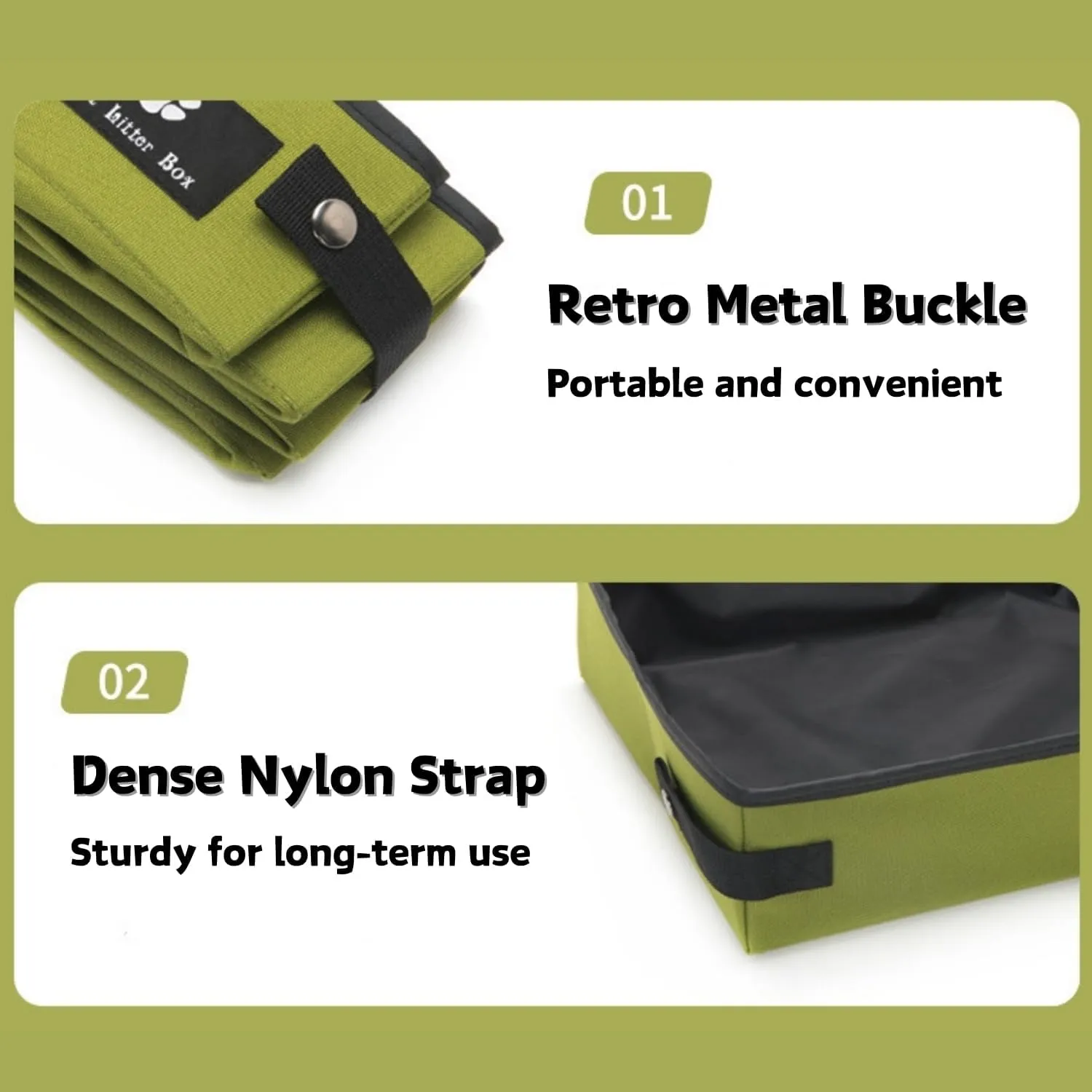 Portable Foldable Cat Litter Box - Waterproof, Leak-Proof for Outdoor Camping, Hotel Stays, Road Trips - Travel Essentials for Cats & Kittens (Green, Large)